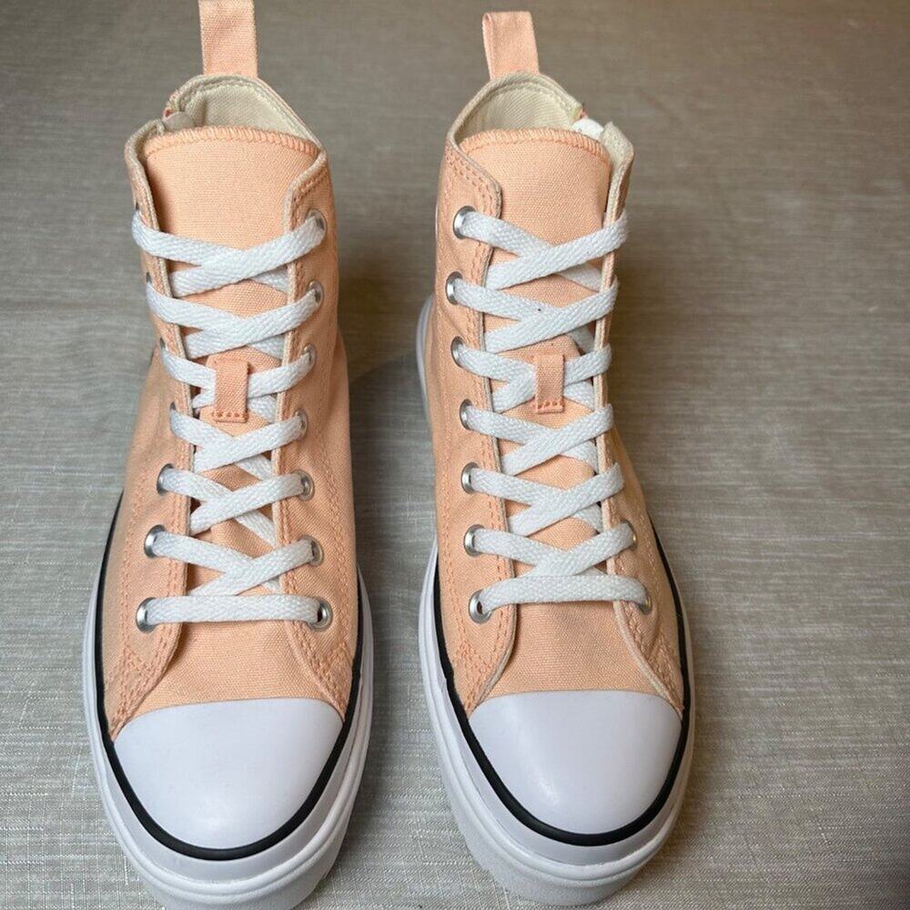 Converse Women Peach Canvas Chuck Taylor Lift Hi Platform Sneakers Size 7 - Picture 2 of 8